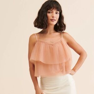 Anthropologie Peach Pink Pleated Tulle Tank